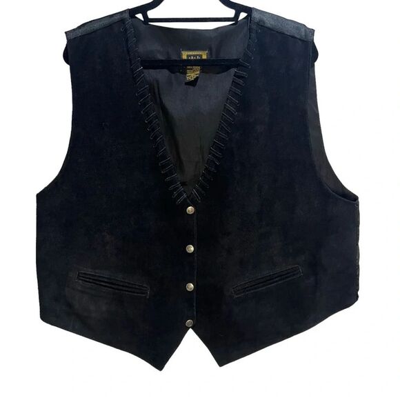 AJ Black Leather Vest with State of Oklahoma Snap Buttons Size 2X - Picture 1 of 11
